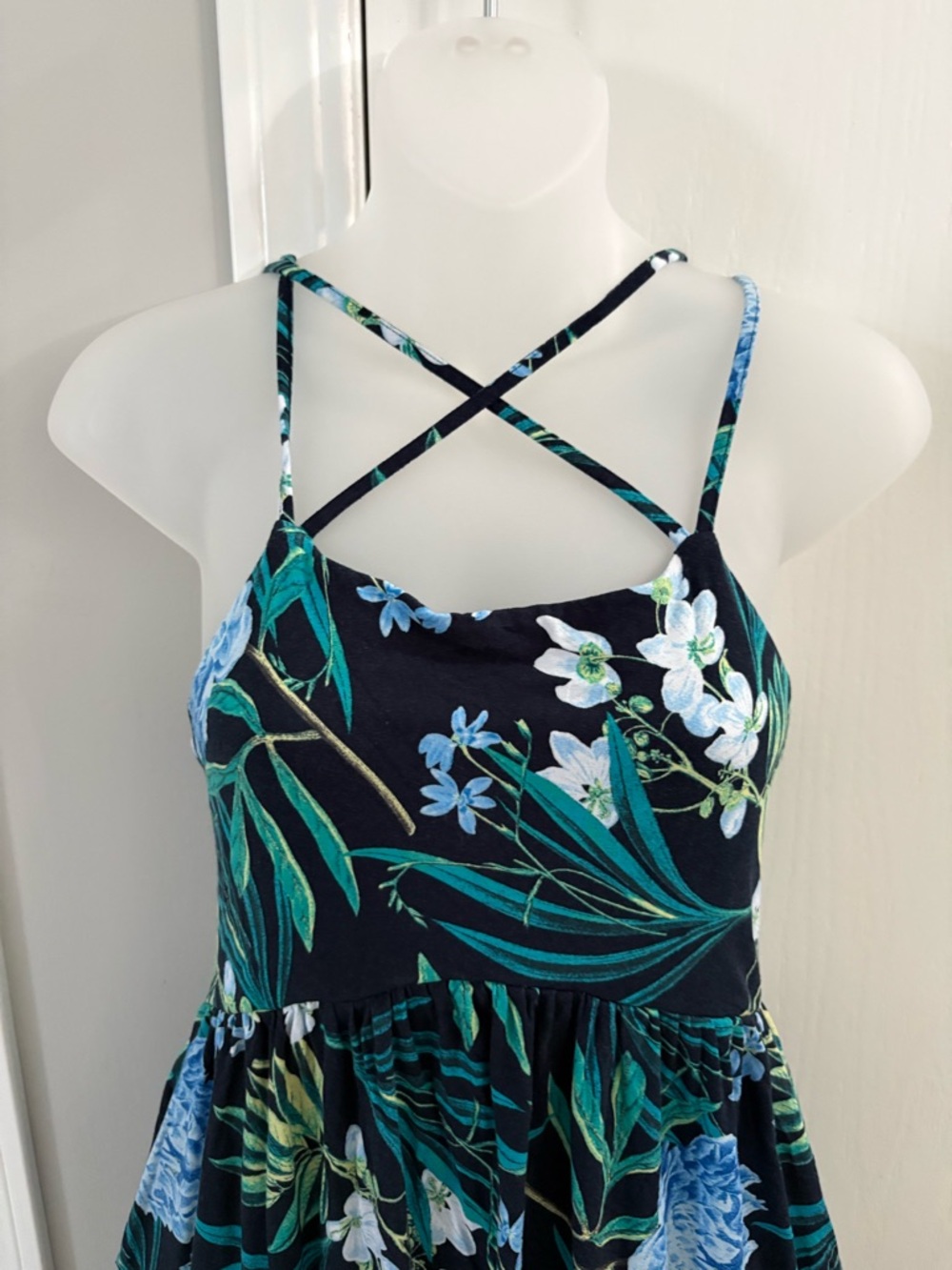 Old Navy Black Floral Mini Dress with Blue & Green Print Size XS - Picture 4 of 8